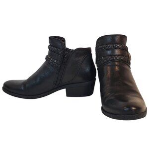 Beartraps Giles Black Faux Leather Ankle Boots with Braided Accents 6M